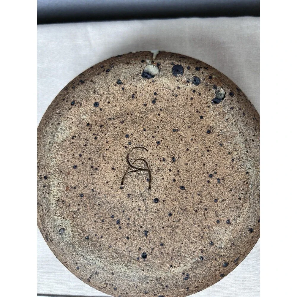 Studio Marked speckled Stoneware Candle Holder unglazed bottom Rustic 70's style